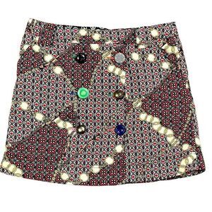 Ivy Jane Geometric Print Button Embellished Pockets Skirt 4